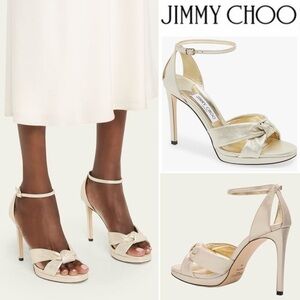 Jimmy Choo Rosie Ankle Strap Sandal Elegant Cream Sof Gold Heels Platform 1095$